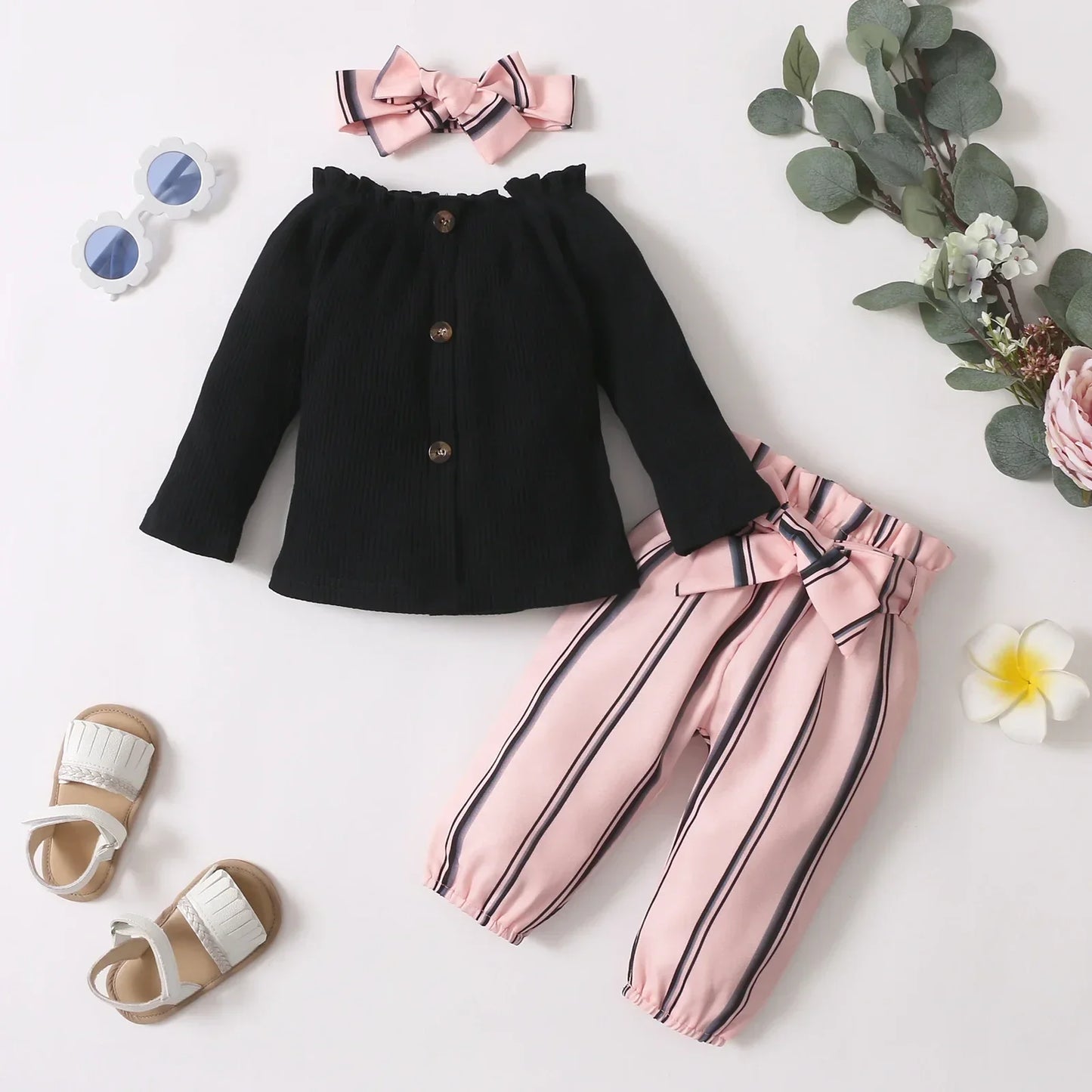 Newborn Girl Clothes Set New Born Baby Clothes Toddler Girl Outfits Baby Bodysuit Bow Pants Headband Infant 0-24M Baby Clothes