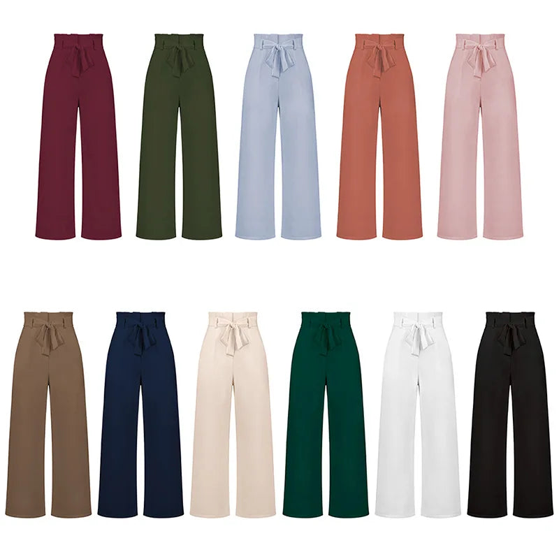 Casual Silk Women's Loose Wide Leg Pants Women's Summer Trousers All-match Wide-leg Trousers With Belt Temperament Commuter Offi