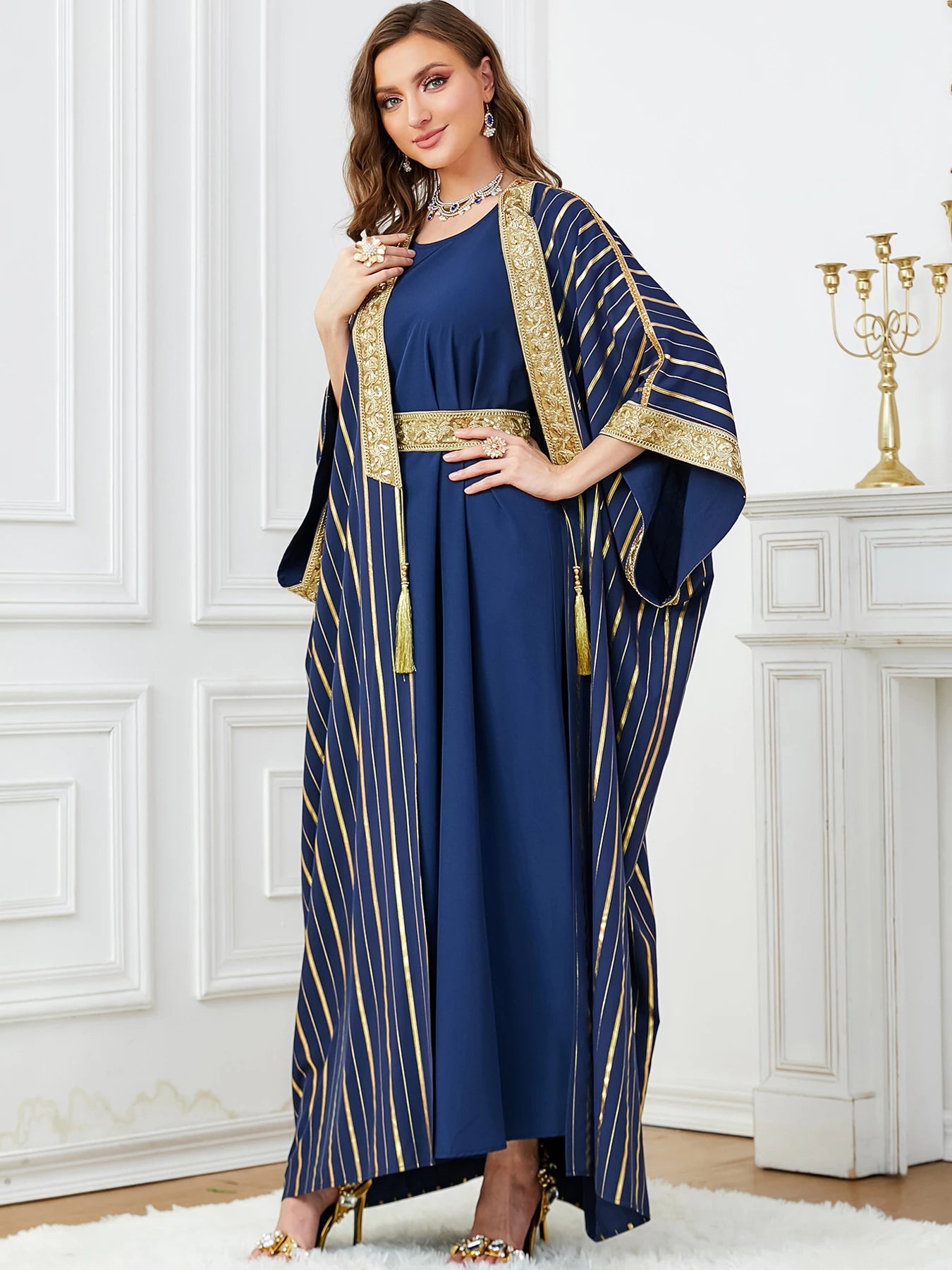 Dress for Women Abaya 2 Piece Set Half Sleeve Caftan Morocco Dubai Arab Party Long Dresses Kimono Robe
