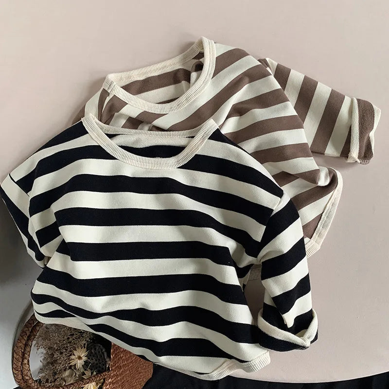 Spring Autumn New Children Casual T Shirt Loose Kids Striped T Shirts Cotton Tee Boys Girls Long Sleeve Tops Baby Clothes girl boy