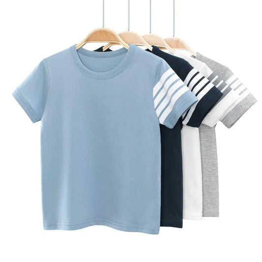 Unisex Striped Seleeve T Shirt Boys Clothes  Summer New Children's Short Sleeve O-Neck T-Shirts Girls Cotton Top Kids Outfit
