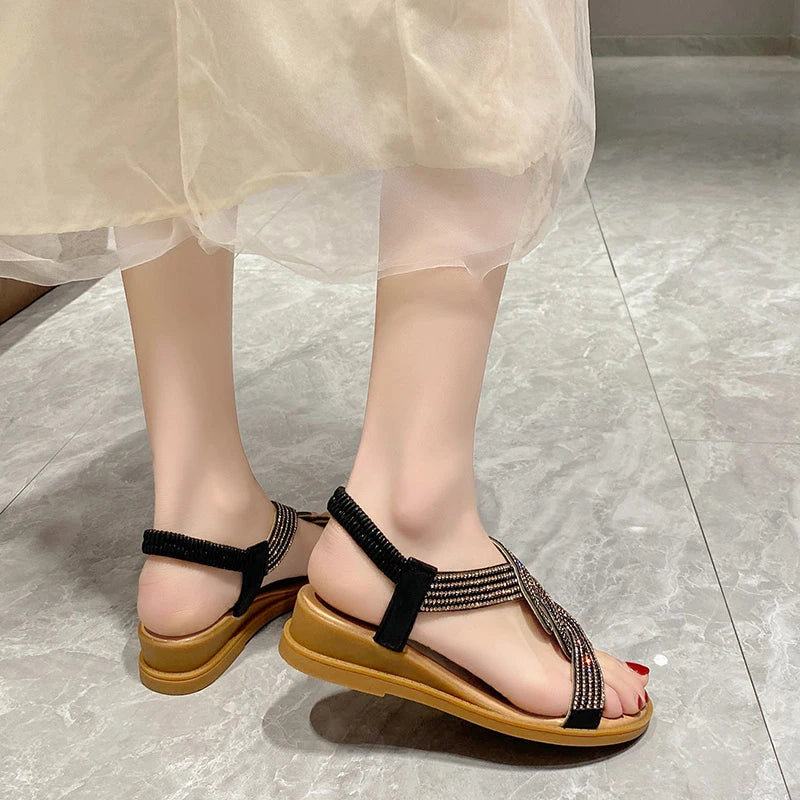 Summer New Designer Platform Sandals Women Fashion Casual Roman Shoes Female Solid Color Crystal Sandalias Mujer