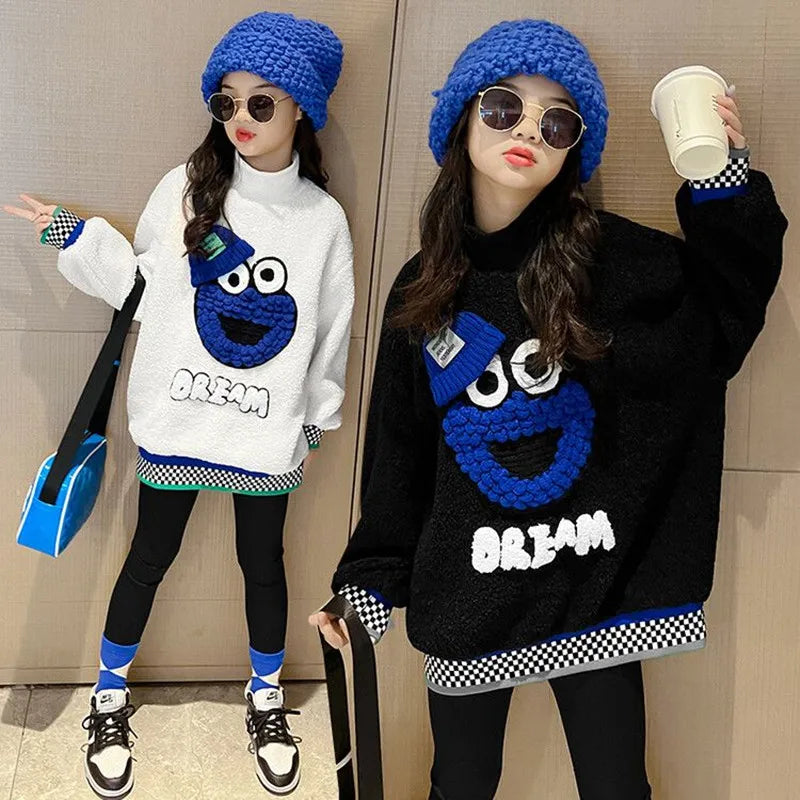 New Winter Warm Kids Girls Fleece Cartoon Sweatshirt 10 12 14 years Teenage Girls Tops Fall  Winter Fashion  Girls Clothing