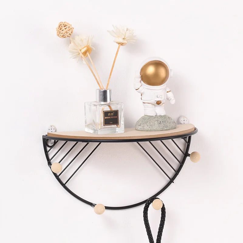 Iron and wooden board Storage Rack Shelf with Hooks Hat Key Hangers Holder Wall Hook Home Decoration  Bathroom Accessories