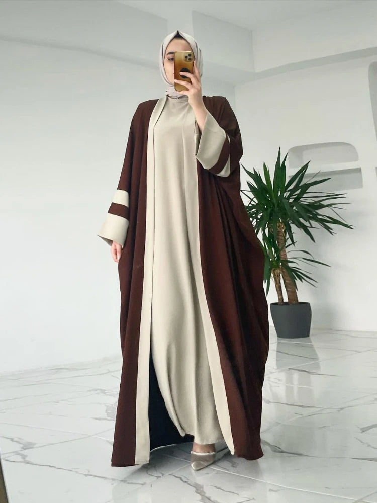 Eid Muslim Dress & Abayas for Women 2 Piece Set Musulman Ensembles Ramadan Caftan Abaya Kaftan Long Robe