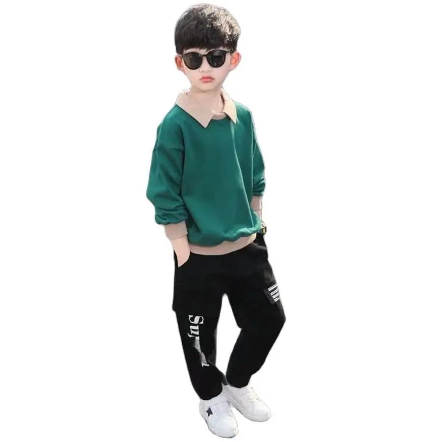 spring Autumn Long Sleeve  Boys Tracksuit Casual Letters Children Clothes Sweater+Trousers 2Pcs Suit Kid