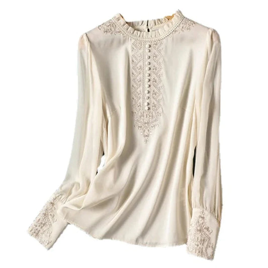 Luxury Stylish embroidery shirts for ladies  elegant Women's blouses with Graceful Design Spring Summer