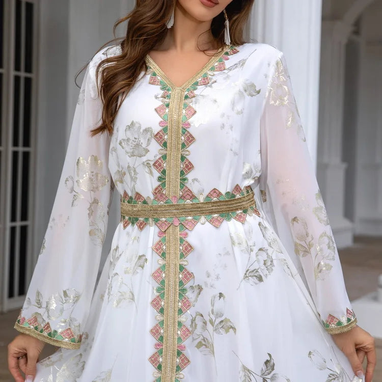 Moroccan abaya For Women Dubai Caftan Kaftan Hot Stamping Muslim Arab Dress Long Sleeped Embroiled Cardigan Dress Pajama Dress