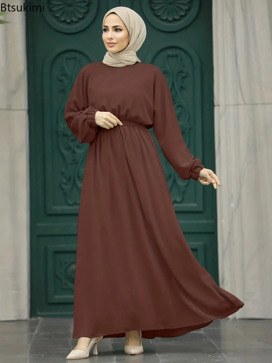 Eid Solid Color Abaya Muslim Maxi Dress for Women Dubai Turkey Kaftan Hijab Dresses Ramadan Abayas Jilbab Arab Modest Robe Femme