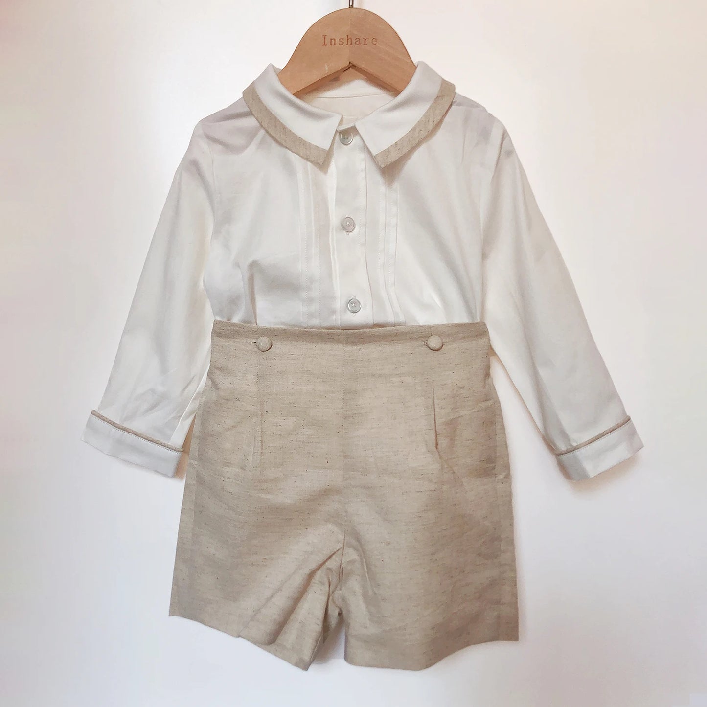 Children Boutique 2Pcs Clothing Boy Spanish Set Cotton Linen Khaki Long Sleeves Suit Outfit Breathable Eid Birthday Clothes kids