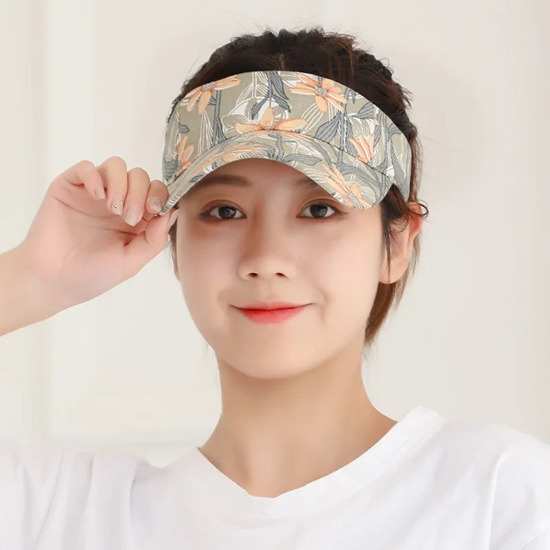 Summer Sun Hats Print Women Sunscreen Breathable Running Golf Tennis Caps Adjustable Visor Hat Sun Protection Outdoor Sports Cap