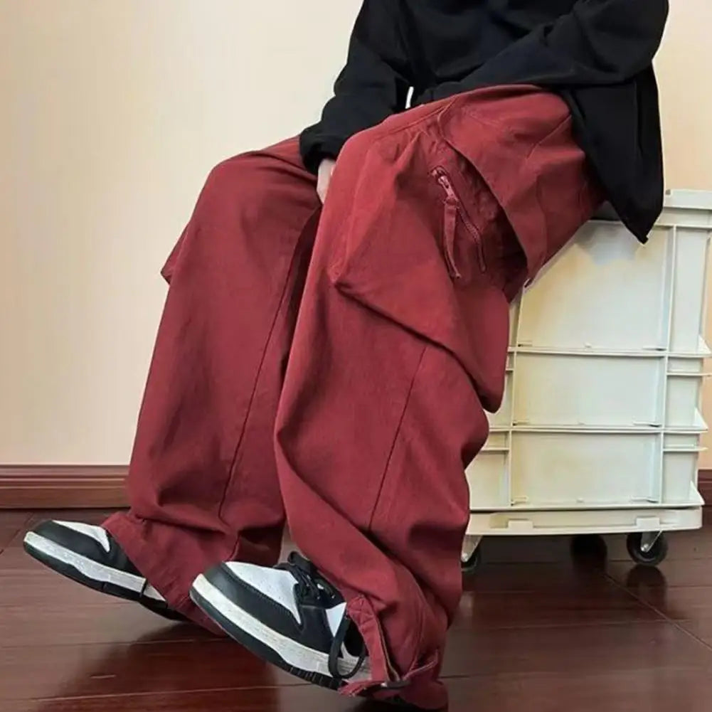 Comfortable Trousers Stylish Women's Wide Leg Cargo Pants with Elastic Waist Multi Pockets Comfortable Solid Color for Active