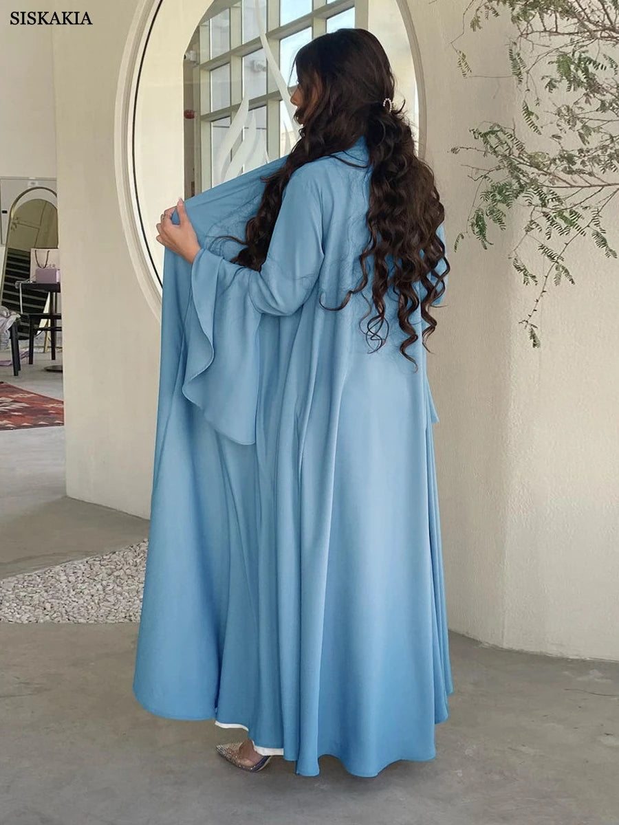 Open Kimono Abaya For Women Fashion Ruffle Sleeve Arab Clothing Jalabiyat Soft Gulf Robe