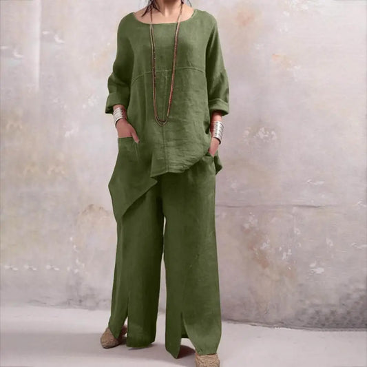 Loose Fit Pants Suit Stylish Women's Top Pants Set with Irregular Hem Wide Leg Trousers Soft Breathable Fabric 2 for Comfort