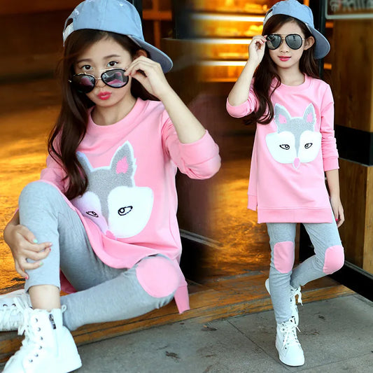 baby Girls Clothes Sport Suit Sets Child teens Cartoon Long Sleeve t-shirt + pant Tracksuit 7 8 9 10 11 12 year