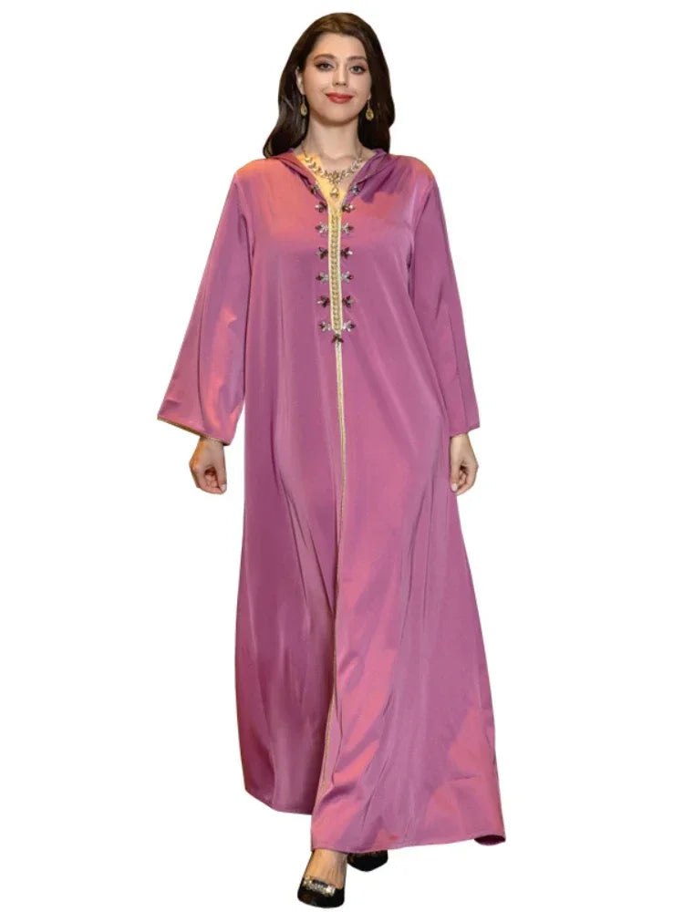 Eid Muslim Dress for Women Abaya Hooded Diamond Jalabiya Morocco Party Dresses Dubai Abayas Kaftan Islam Vestidos Arab Long Robe