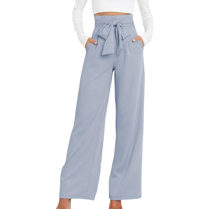 Casual Silk Women's Loose Wide Leg Pants Women's Summer Trousers All-match Wide-leg Trousers With Belt Temperament Commuter Offi