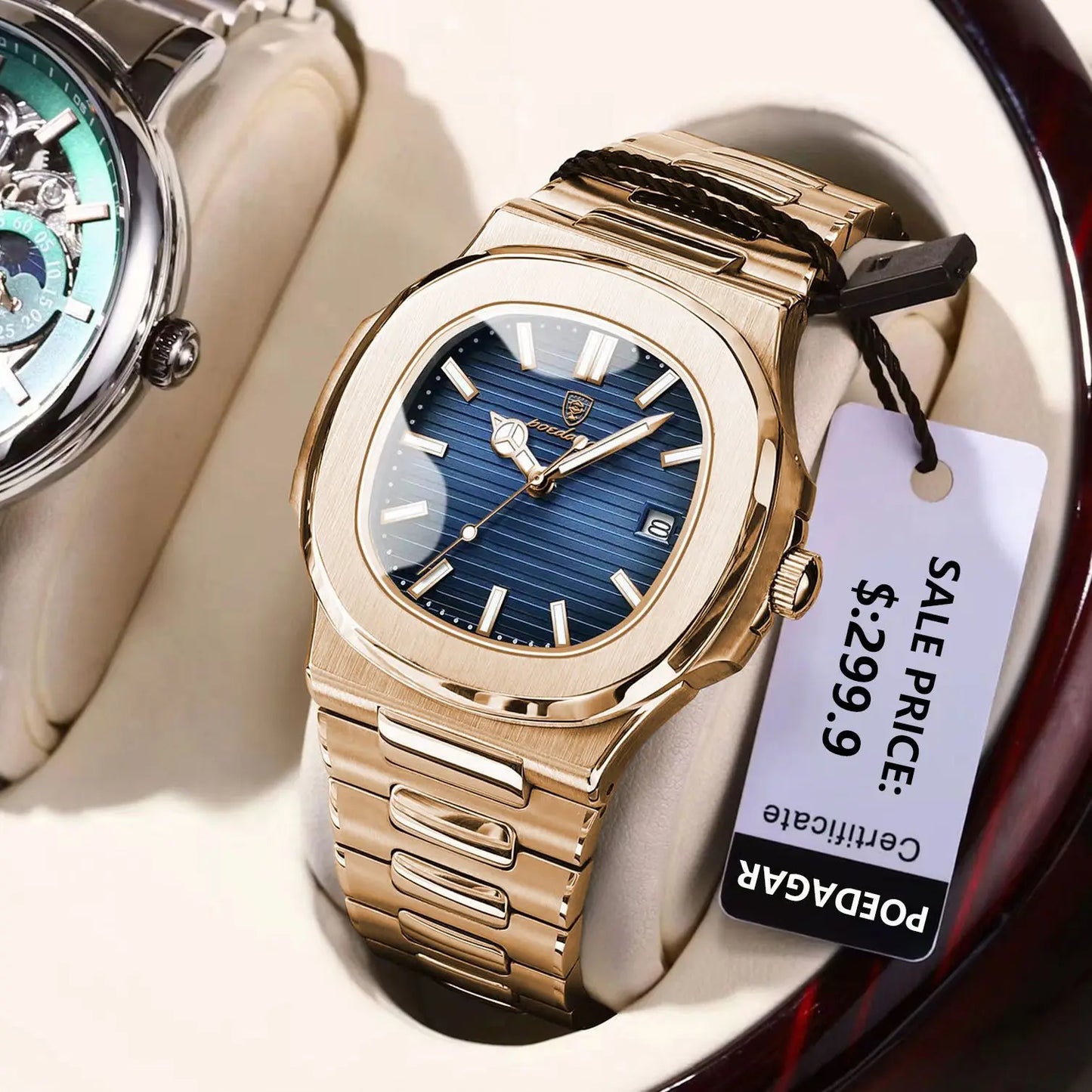 Luxury Man Wristwatch Business Stainless Steel Quartz Men Watch Waterproof Luminous Date Square Men's Watches