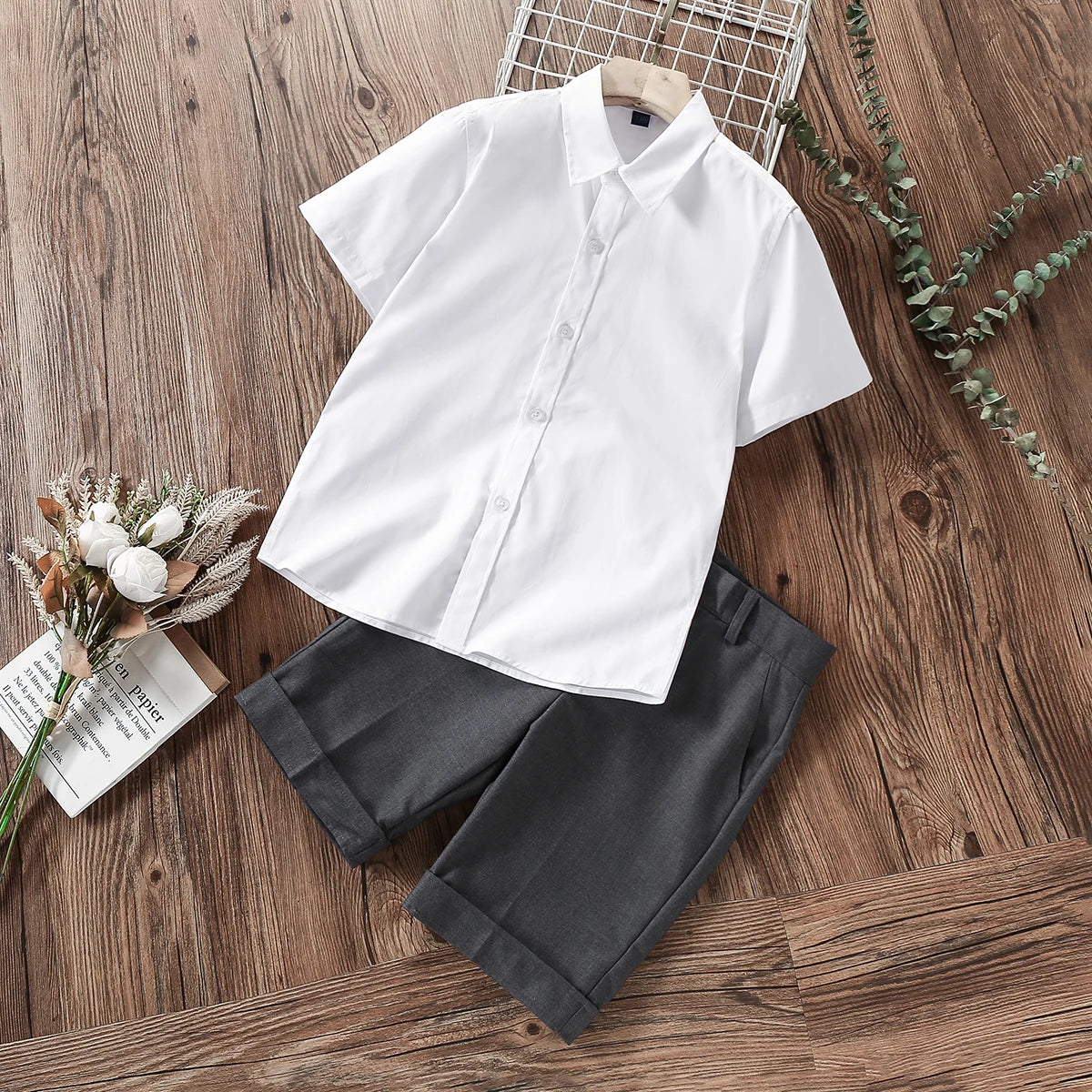 Summer  Kids Shirts for Boys White Blouses Short Sleeve Children Costumes Teenagers Preppy Tops 8 10 12 14 Years