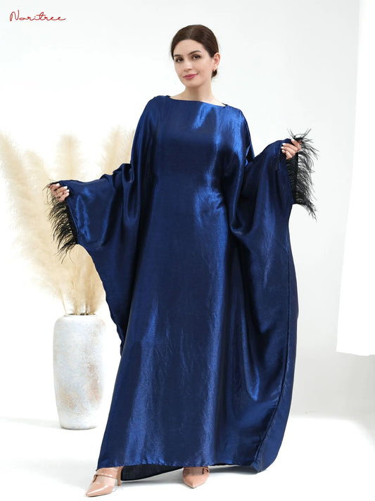 woman Abaya Djellaba Muslim Dress Full Length Feather Tassels Abaya Scarf Muslim Islam Robe