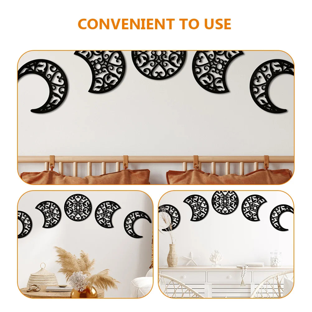 Wall Moon Decor Phase Decoration Wooden Bohemian Wood Hanging Lunar Mandala Nordic Sun Rustic Aesthetic Decorations Farmhouse
