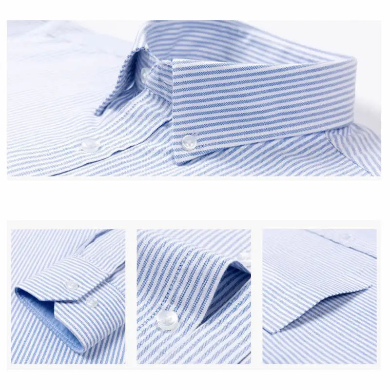 100% Cotton Oxford Shirt Men's Long Sleeve Striped Plaid Casual Shirts Korean Clothes High Quality Business Dress Shirt Grey