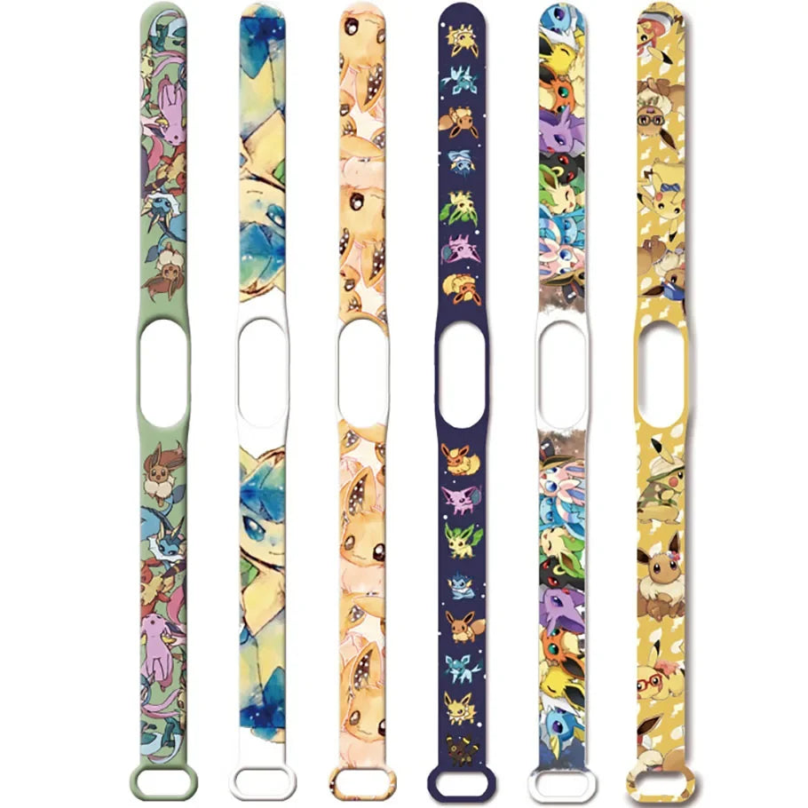 Band 3 4 5 6 7 Cartoon Pokemon Pikachu Eevee Strap Cute Print Wristband Xiaomi Bracelet Replacement Watch Bands Kids Gift