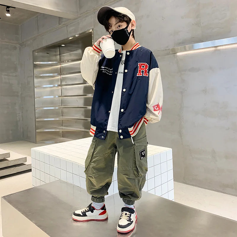 Spring Autumn Bomber Jacket for Kids Casual Baseball Uniform Coats Children Outerwear Boys Varsity Clothes