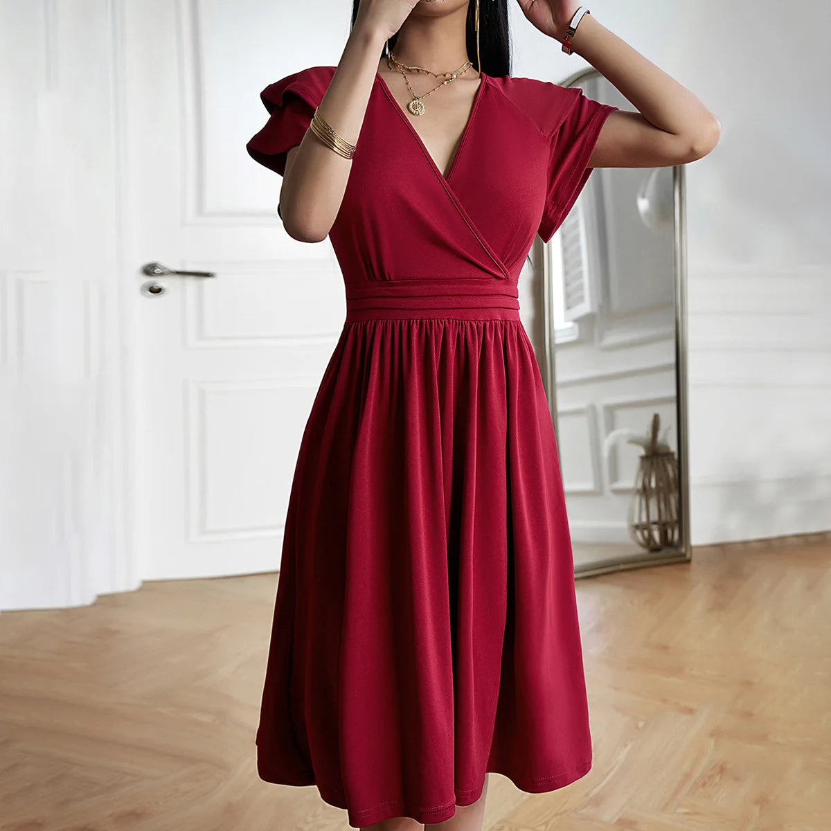 Dress Spring/Summer Elegant Elegant V-neck Mid Length Dress