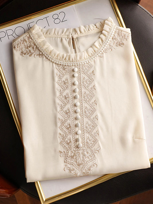 Luxury Stylish embroidery shirts for ladies  elegant Women's blouses with Graceful Design Spring Summer