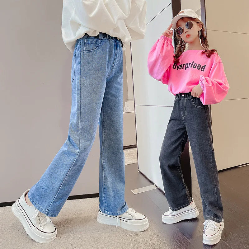 Spring Autumn Teenager Girls Denim Pants Children Trousers New Fashion Solid Color Girls Jeans