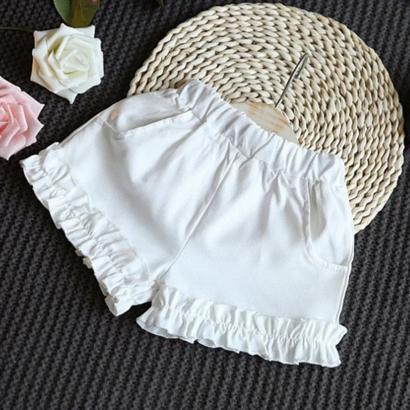 Summer Girls Clothing Sets Pearl Sleeveless Chiffon Vest Tops+Shorts Suits Children Girls Clothes Kids Clothing Sets 2Pcs Suits