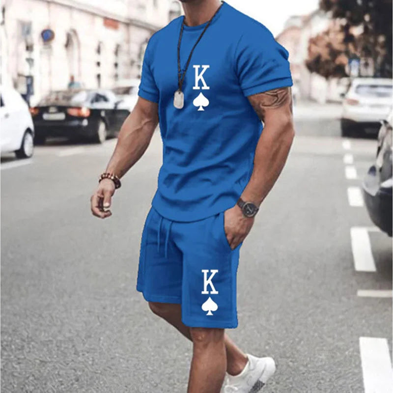 Casual Men's T-shirt Set Sportswear For Male Oversized Clothing Short Sleeve Shorts Suit Men T-shirt Suit Summer Beach Shorts