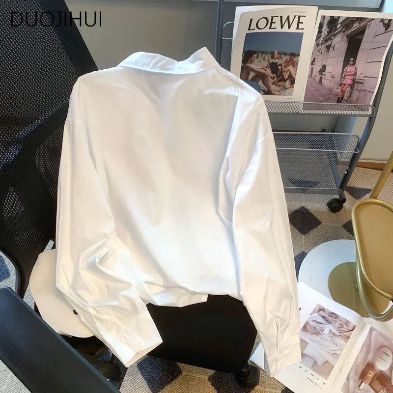 White Chic Embroidery Loose Long Sleeve Women Shirt Summer New Casual Single Breasted Fashion Solid Color Female Shirt