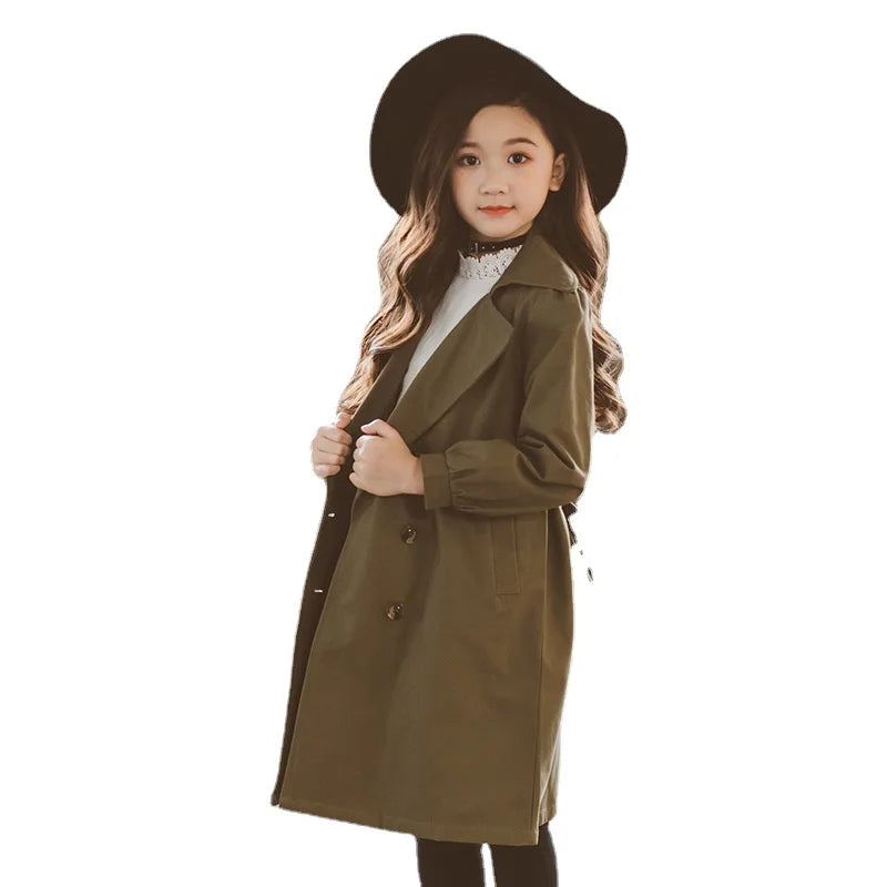 Windbreaker Girls Jacket Outerwear Kids Coats Children Teenage Double-breasted Jackets Spring Autumn Trench Outfits