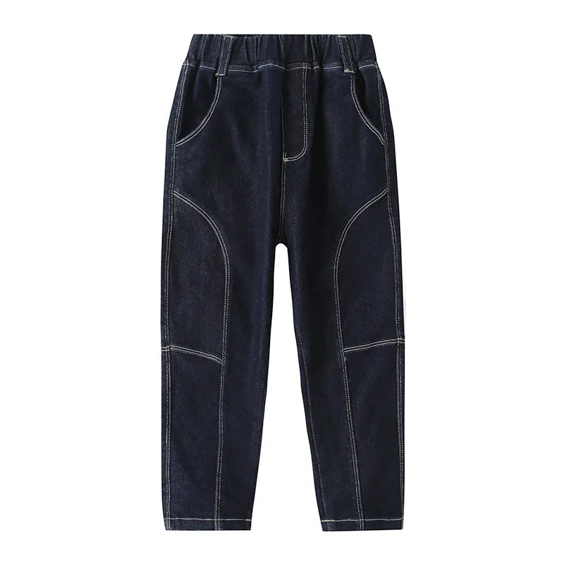 Blue Plain Loose Kids Jeans 3-14 Years  for Boy Trendy Trousers Denim Pants Kids Clothes 4 5 6 7 8 10 12 14 Years Old