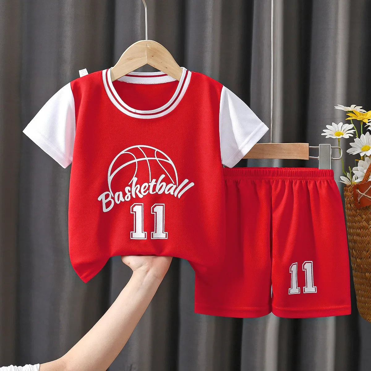 Kids Summer Quick drying Basketball Sportswear Short Sleeve T shirts/Vest+Short Pants 2pcs Suits Boys Girls Clothes