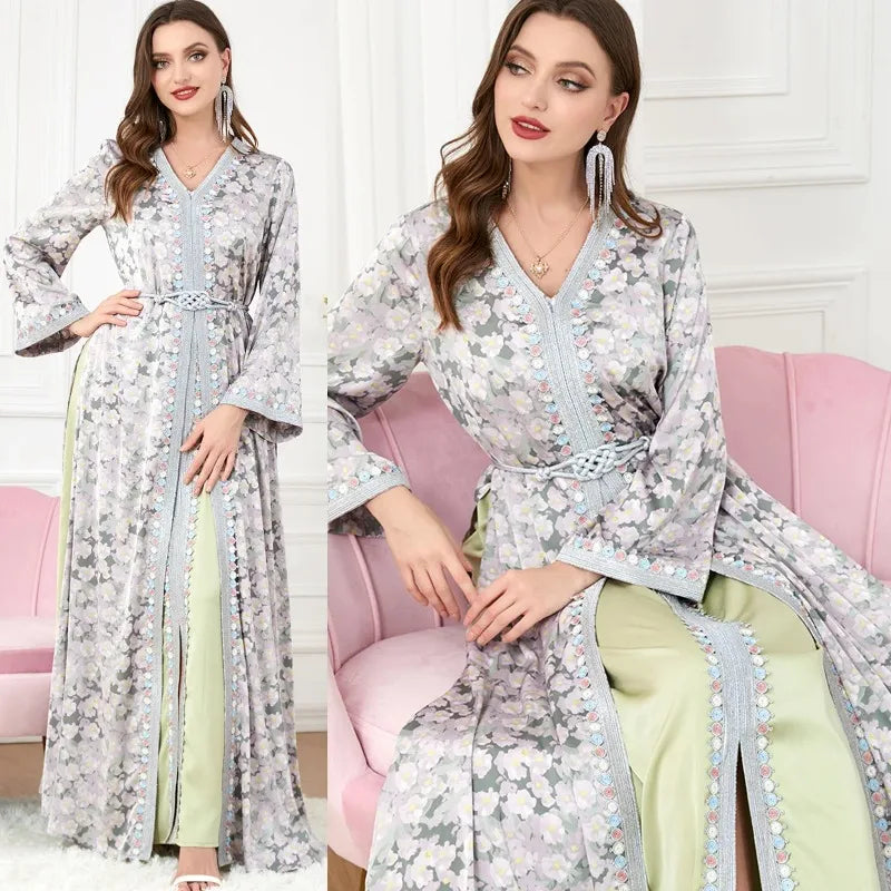 2 Piece Set Muslim Clothing Suit Formal Dress Women Robe Elegant Female Dresses Wedding Kaftan Islamic Jalabiya