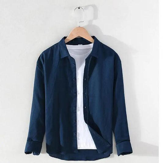 M-3XL Spring and Summer Stand Collar Plain Color Long-sleeve Vintage Men's Streetwear Single Breasted Linen Shirts