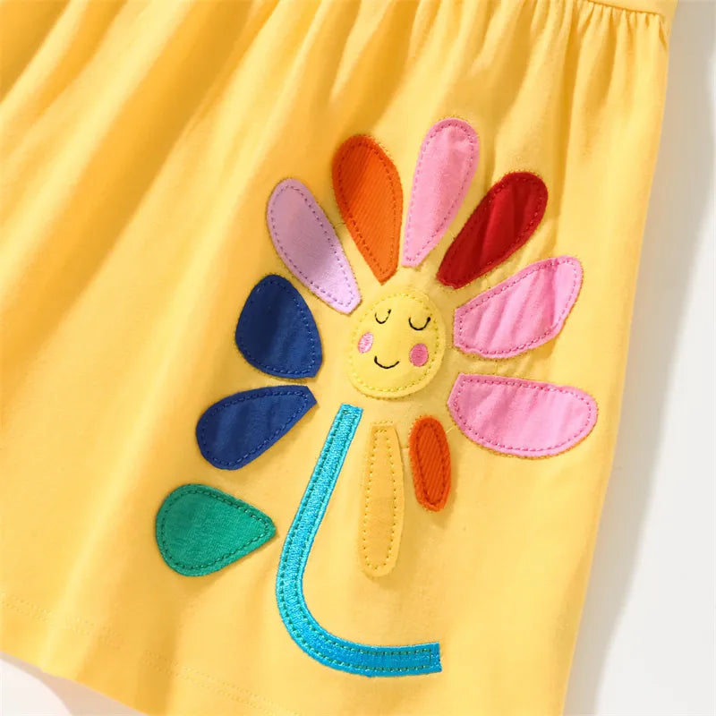 Girls Dresses Flower  Applique Hot Selling Summer Kids Clothing Short Sleeve Baby Frocks kids girls  toddlers