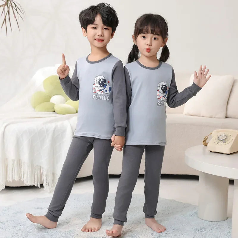 Toddler Baby Kids Unisex Casual Pajama Suit Cartoon Bear Print Long Sleeve Tops+ Pants Boys Sleepwear