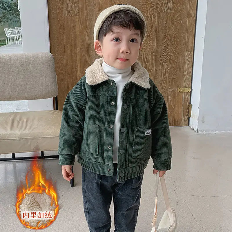 Boys Coat Jacket Outwear Tops Cotton Corduroy Thicken Plus Velvet Winter Autumn Plus Size Overcoat Children's Clothes