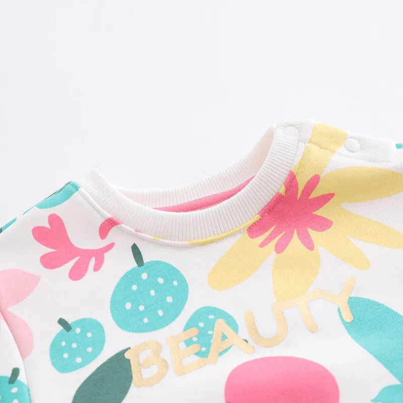 Cotton Floral Print  Spring Autumn New Children Sweatshirts Girls Casual Pullover Toddler Wear Tops Kids Clothing For 1-8Y