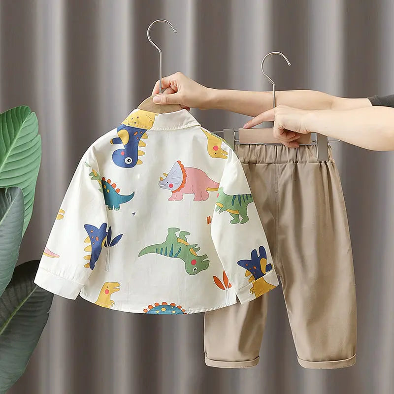 Autumn Spring Baby Boy Fashion Formal Clothing Kid Suits Set Plaid Shirt Pants 2pcs Children Clothes Sets