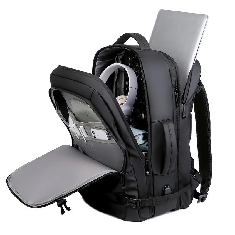 Expandable USB Travel Backpack, Flight Approved Carry On Bags for Airplanes, Water Resistant Durable 17-inch Backpack Men