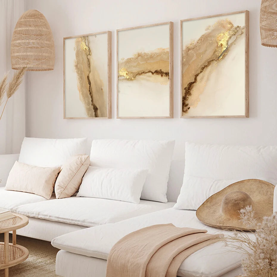 Modern Abstract Beige Gold Marble Posters Luxury Wall Art Canvas Painting Print Pictures Living Room Interior Home Decoration