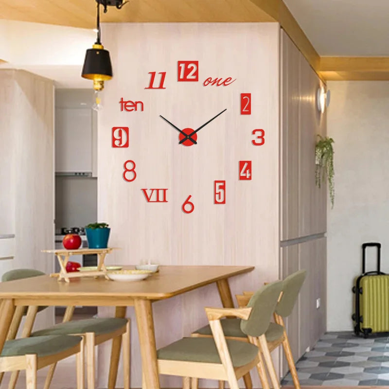 New 3D Roman Numeral Acrylic Mirror Wall Clock Sticker Fashion DIY Quartz Clocks Watch Home Decoration Living Room Stickers
