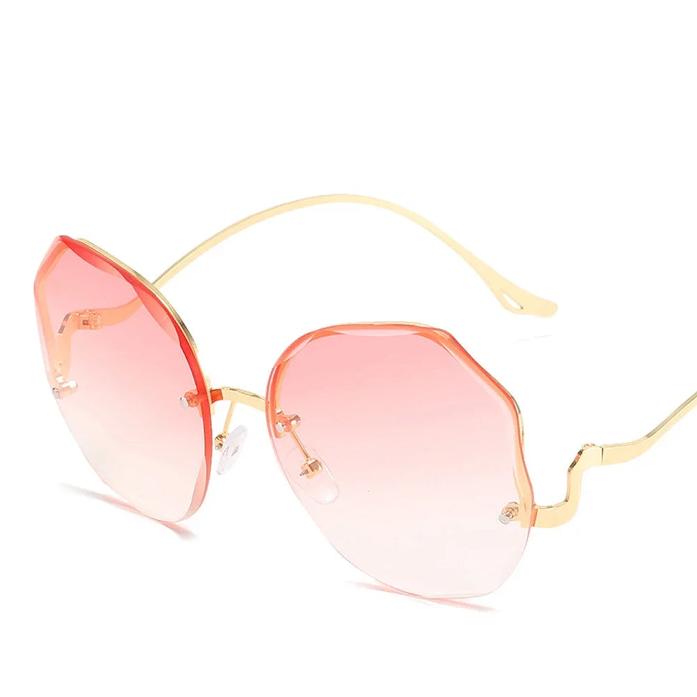 Irregular Round Sunglasses Women Brand Designer Gradient Fashion Sun Glasses Female Rimless Metal Curved Temples Oculos De Sol