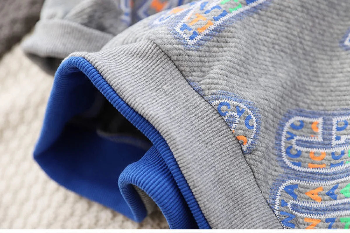Spring Autumn Boys Cotton Patchwork Alphabet Sweatshirt Jacket School Kids Track Pullover Jumper Children Workout Tops