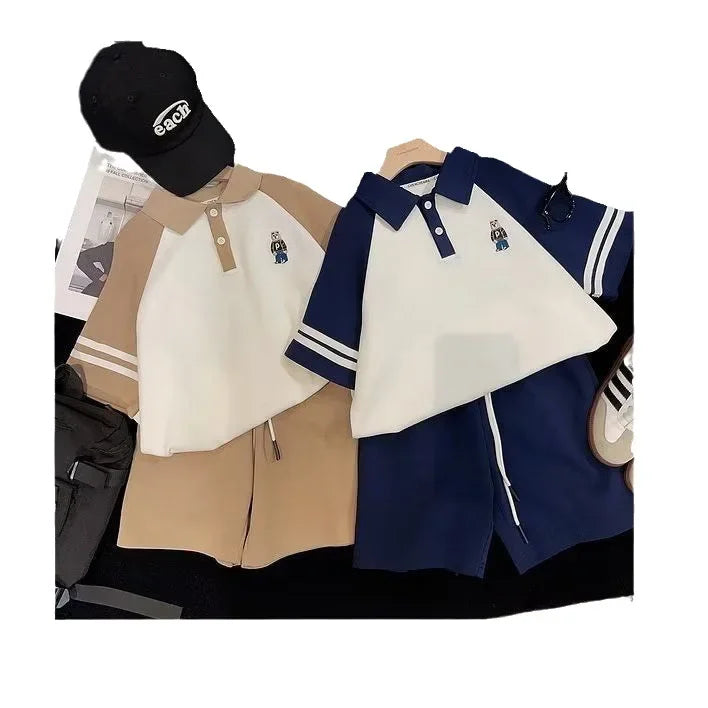 Summer Spring Suit for Boy Children's Clothes Outfit Set Polo Shirt Shorts 4 5 6 7 8 9 10 11 12 13 14 15 Years Kids Up and Down